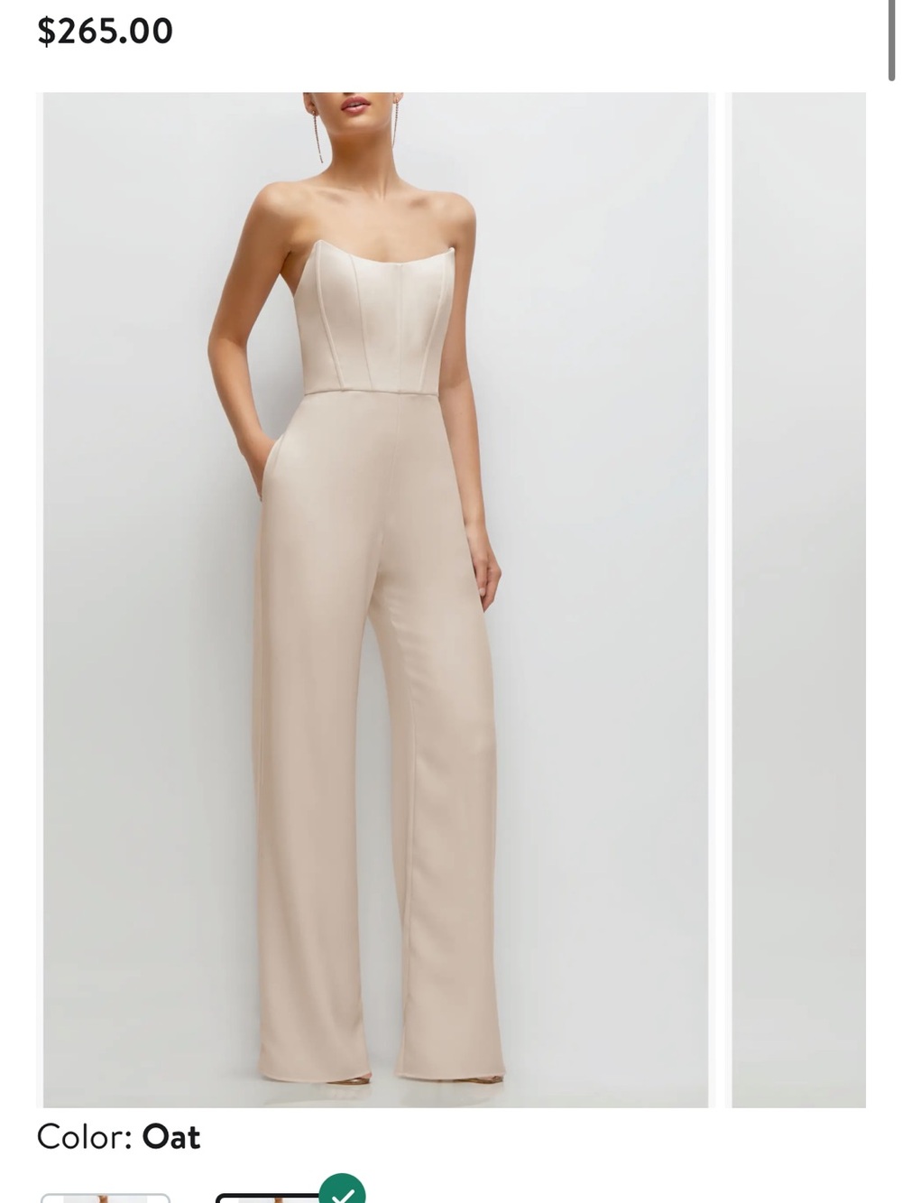 After Six Strapless Oat-Colored Wide-Leg Jumpsuit